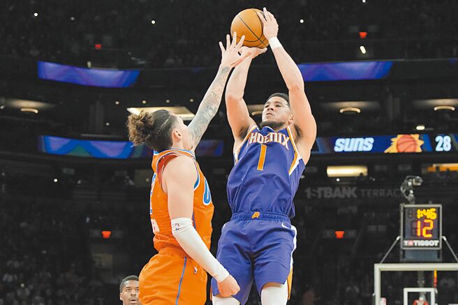 太陽隊布克豪取44分，率隊大勝雷霆。（美聯社）