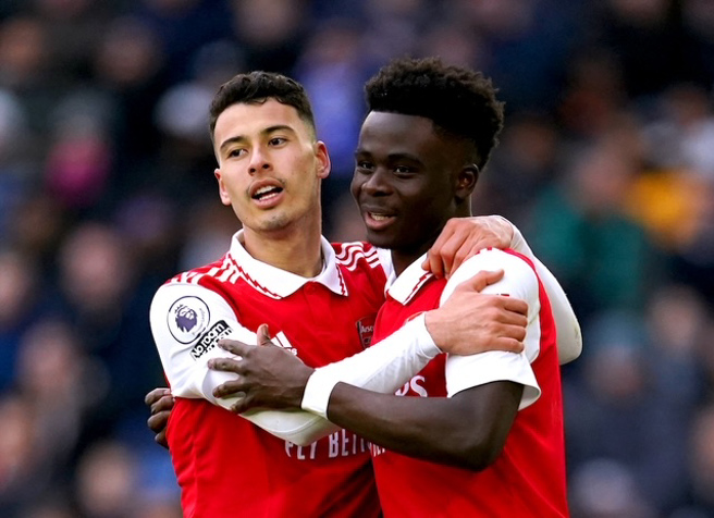 萨卡 和 马丁内利 目前一共为兵工厂攻进了 21球（图片来源︰达志影像）