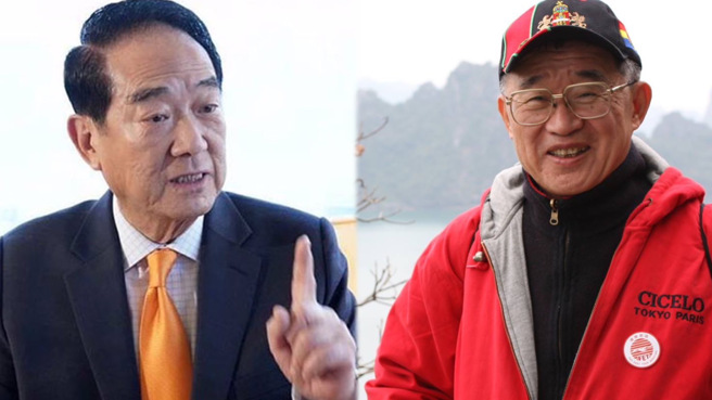 前监察院长王建煊（右），亲民党主席宋楚瑜（左）。（合成照／中时资料照，王建煊脸书）