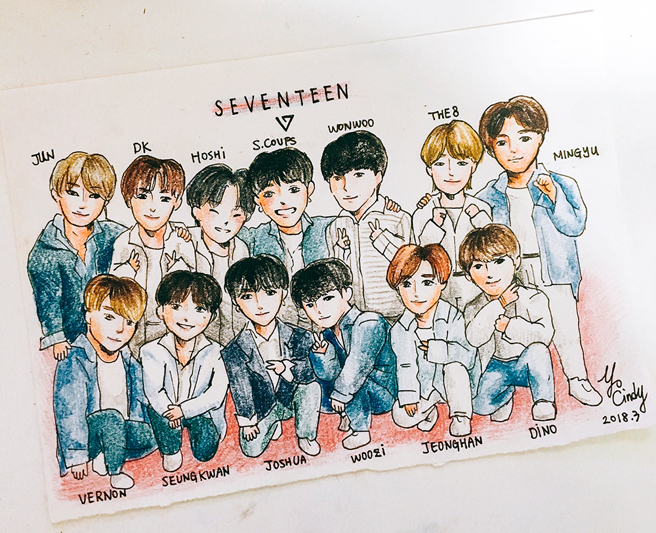 Cindy现在最爱韩国团体SEVENTEEN，图为她自己DIY送偶像的卡片。(图片提供/YO CINDY)