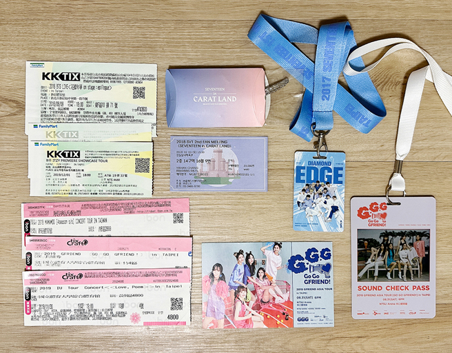 Cindy现在佛系追星，比较不会买周边商品，但一定留下票根。(图片提供/YO CINDY)