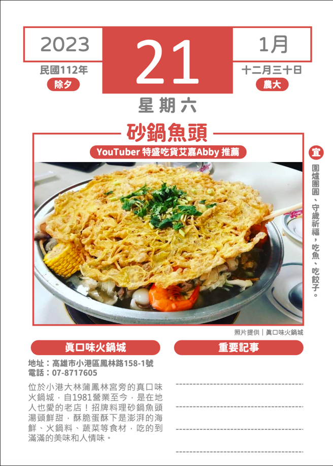 特盛吃貨艾嘉Abby推薦的真口味火鍋城「沙鍋魚頭」店家特製巨大蛋酥飽吸清甜湯頭，視覺相當搶眼。(翻拍/Carter)