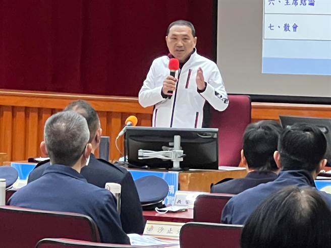 侯友宜今至市警局主持警政工作会报。（王扬杰摄）