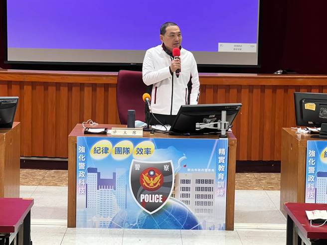 侯友宜今至市警局主持警政工作会报。（王扬杰摄）