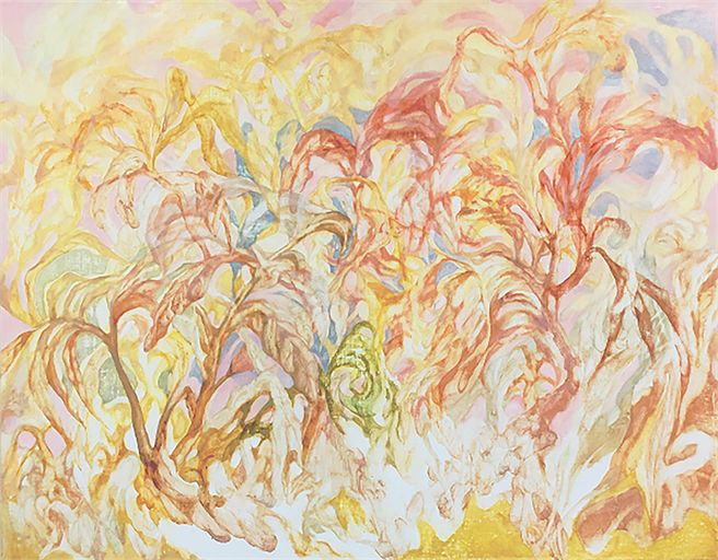 李妮个展「身体感知‧潜意识蔓延」中作品《室内风景》。（新北市政府文化局提供）