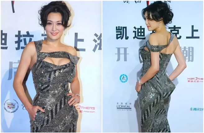 孟广美出席商业活动，胸前挖空露出傲人上围及深邃事业线，抢尽眾人目光。（图／微博）