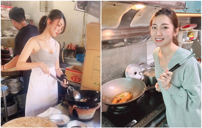 炒飯正妹林彤外型亮麗、身材火辣，引發網友討論。（圖／FB@一念逆轉 林彤）