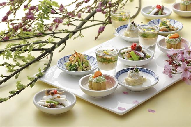 欣叶日本料理春季小钵取「春芽萌茁」意象，以道地日本调味手法烹调，佐时蔬。（欣叶提供）