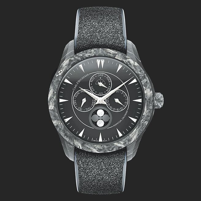 宝齐莱马利龙外缘动力万年历黑色限量表，全球限量88只，118万元。（Carl F. Bucherer提供）