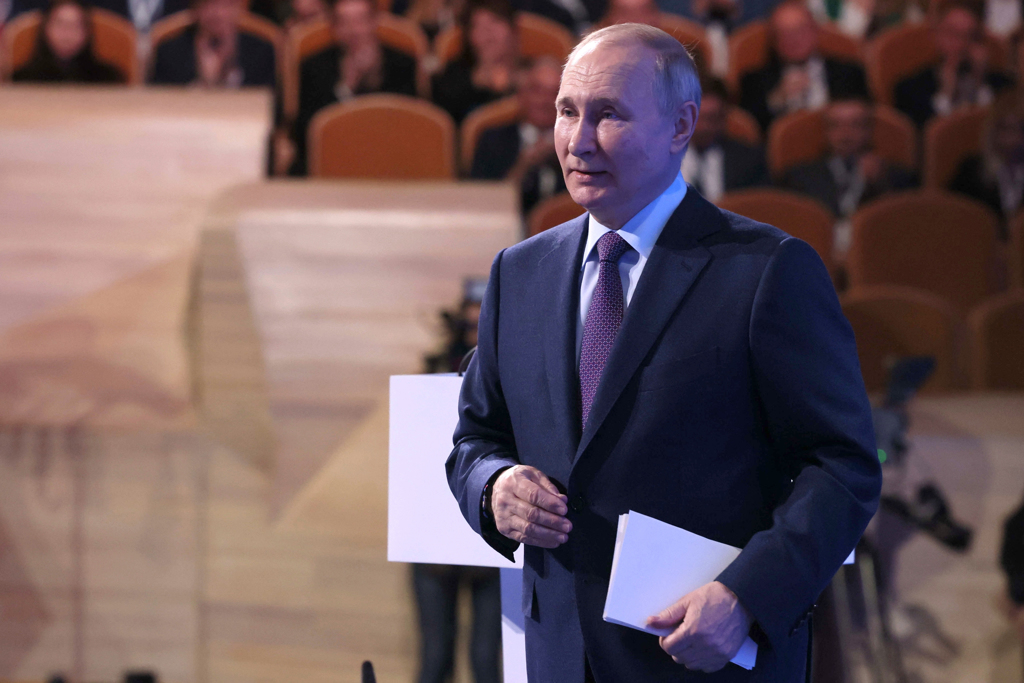 普丁16日在莫斯科出席俄罗斯实业家与创业家联盟代表大会并发表谈话。（图／美联社）(photo:ChinaTimes)