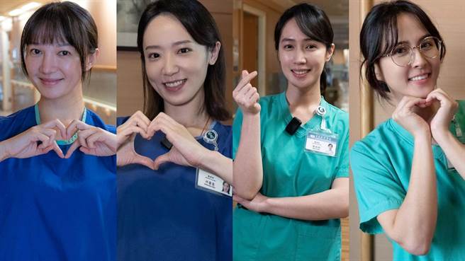 李杏（左起）、林子熙、小薰、魏蔓在剧中饰演护理师。（大爱提供）