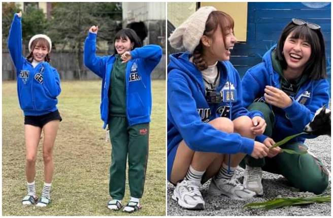 林襄（左）和峮峮穿按摩鞋大跳应援舞。（中视提供）