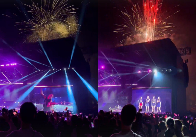 BLACKPINK演唱会上有粉丝因太热情爆出衝突，透过隔空喊话，最后没有引起太大骚动，演唱会也在烟火陪衬下顺利结束。（图／读者提供）