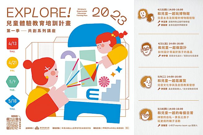 新竹市《Explore！儿童体验教育培训计画》第1季4场讲座，即日起开放报名。（新竹市政府提供／王惠慧新竹传真）