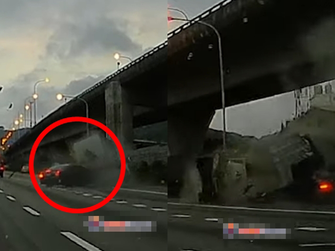 国一龟山段北上发生一辆宾士车高速衝向前方货车车尾，宛如「飞弹」击中货车，货车先是被推着开了一大段路，接着车体翻覆四分五裂。（翻摄自YouTube频道「WoWtchout - 地图型行车影像分享平台」）