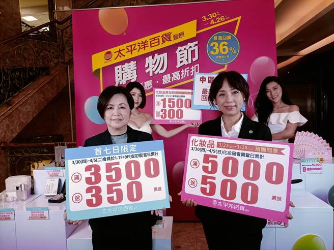 台中各大百货公司购物节陆续开打，丰原太平洋百货祭出36％最高回馈。（陈淑娥摄）