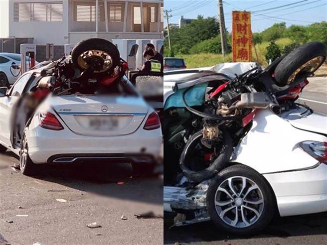 前年11月海豚湾发生1辆高速行驶的重机拦腰撞上宾士C300，重机当场「插进」轿车，骑士倒挂在轿车尾惨死，重机骑士是名大学生。（资料照）