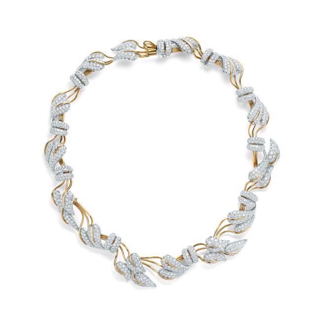 Schlumberger大师设计18K金与铂金镶嵌钻石藤蔓造型项炼。。（Tiffany提供）