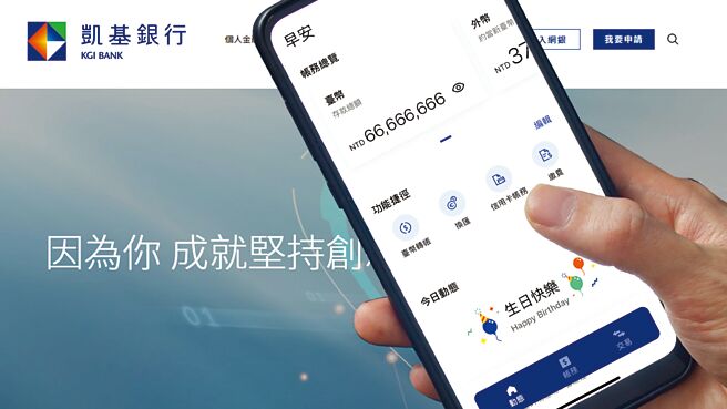 凯基行动银行APP全新升级，打造使用者友善四大操作介面。图／凯基银行提供