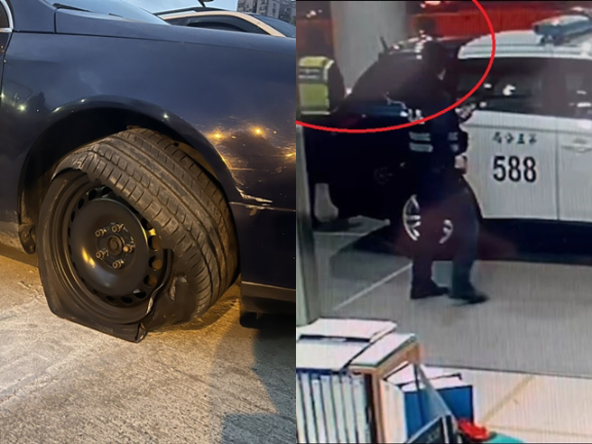 警方发现该男子是名通缉犯，追查车辆后并上前盘查，没想到男子原先假意配合，却趁警方不注意时开车加速逃逸。（警方提供）