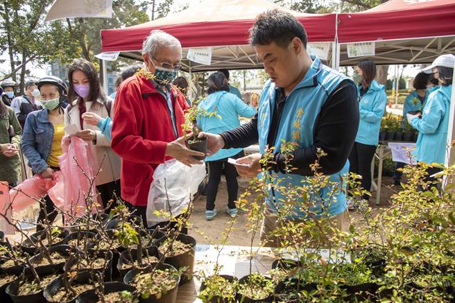 金门县林务所结合5乡镇公所办理赠苗活动，民眾大排长龙换领各式树苗，反应热烈。(图／金门县林务所提供)