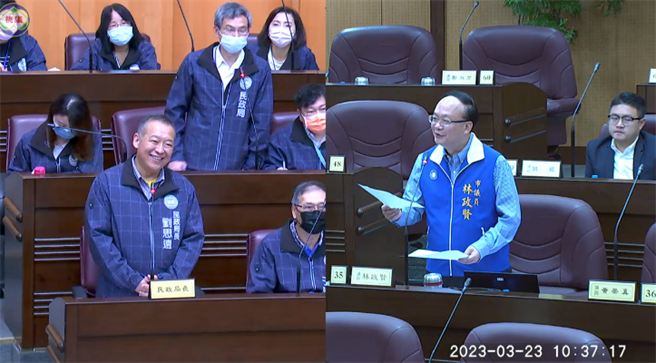 桃园区市议员林政贤23日质询。(蔡依珍摄)