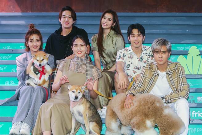 罗志祥（右起）、胡宇威、任容萱、魏蔓、陈楚河以及李宣榕今天出席《TOP DOG回家》首播记者会。（粘耿豪摄）