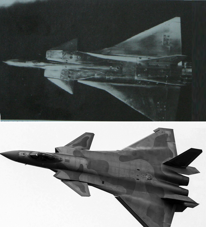 殲-9VI-II方案風洞模型（上）與殲-20（下）比較圖。（圖／網路）
