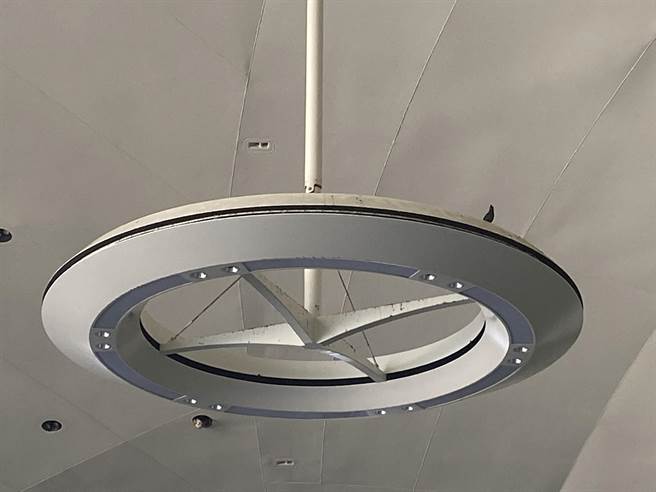 馆内天花板上的灯材等器具，经常有鸟类停留，下方地板经常有明显鸟屎痕迹。（杨舒婷摄）