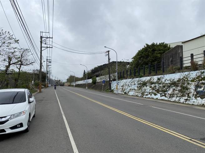 东非狒狒昨日从富冈国中侧穿越马路被开车民眾发现。（蔡明亘摄）