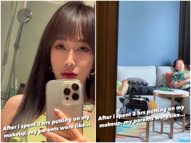 林佩瑶花两小时化妆，父母等到睡着。（图／IG@linpeiyao）