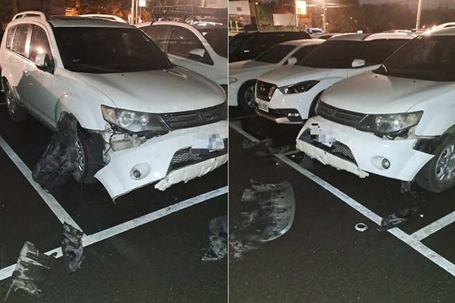 有民眾目睹轎車慘遭破壞，凶手是兩隻大黑狗。（圖／翻攝臉書爆料公社）