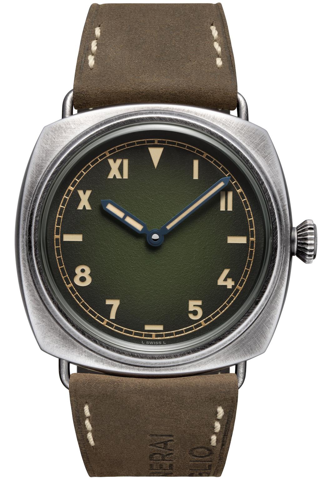 沛納海今年主打一款綠面Radiomir California PAM01349腕表，時尚的綠色、風格簡約的加州面盤。（Panerai提供）