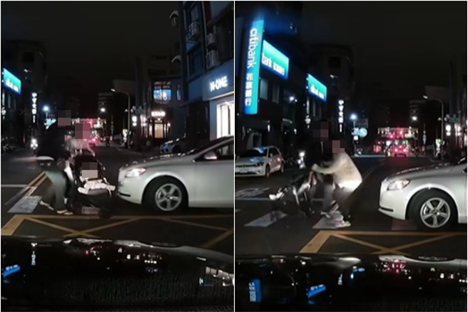 又现行人地狱！汽车斑马线衝婴儿车，夫妻「肉身护娃」吓坏路人。(翻摄脸书爆料公社)