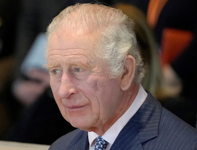 英王查尔斯三世3月23日在伦敦出席欧洲復兴开发银行（EBRD）会议的神情。（达志图库/TGP）