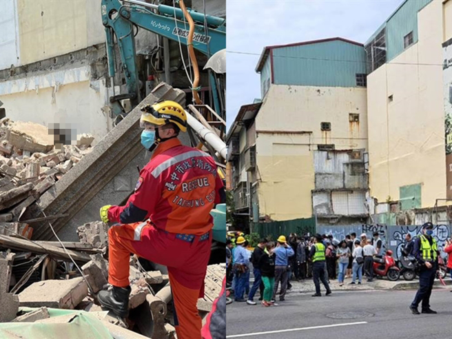 台中市中区台湾大道一段299巷5号房屋30日倒塌，导致1人死亡2人仍受困，其旁边7号建物先前曾申请拆除执照拆除，也申请建照目前正在施作地基。（翻摄照片）