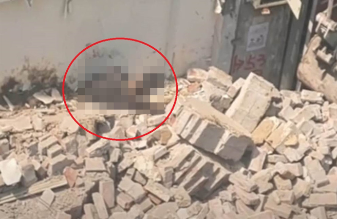 台中市中区台湾大道299巷5号房屋30日上午惊传倒塌，附近民眾录下房屋倒塌影片po上网，另蔡姓工人最后身影曝光。（图撷自影片）