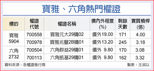 宝雅、六角热门权证