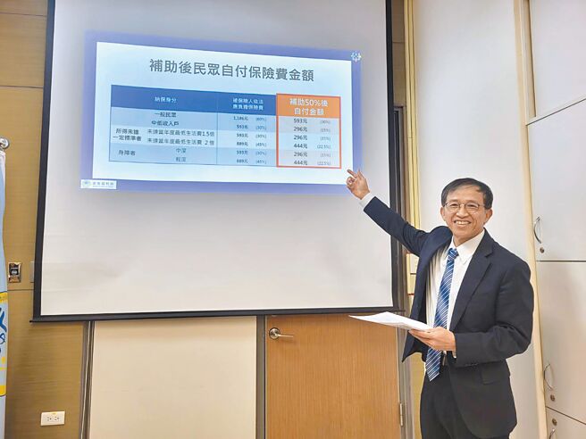 社保司長商東福表示，50％國民年金自付額的補助4月開始實施至今年底。（林周義攝）