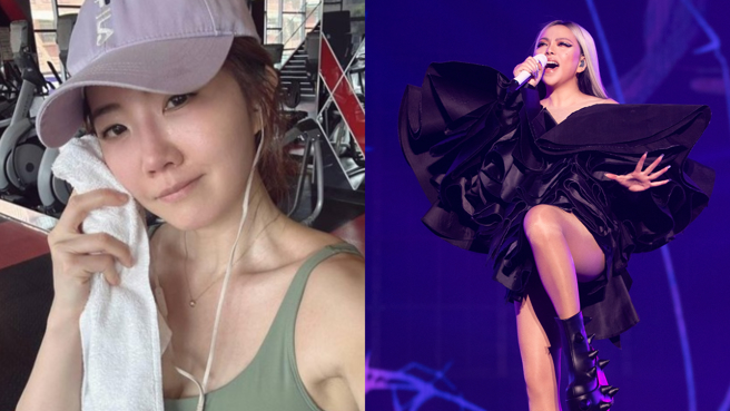 谢忻（左）朝圣阿妹（右）演唱会，嗨到睡不着，一大早游泳秀比基尼辣照。（图/IG@xiexin1127、声动娱乐提供）