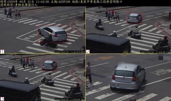 车辆未礼让行人加重处罚新制上路，台南2天来科技执法侦测155件违规。(台南市政府提供／曹婷婷台南传真)