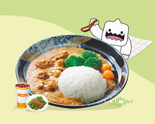 三商巧福与「枫之谷M」联名打造「享福咖好餐」，搭现烫青菜、中杯饮料，特价159元，限时购买送虚宝卡。（三商巧福提供）