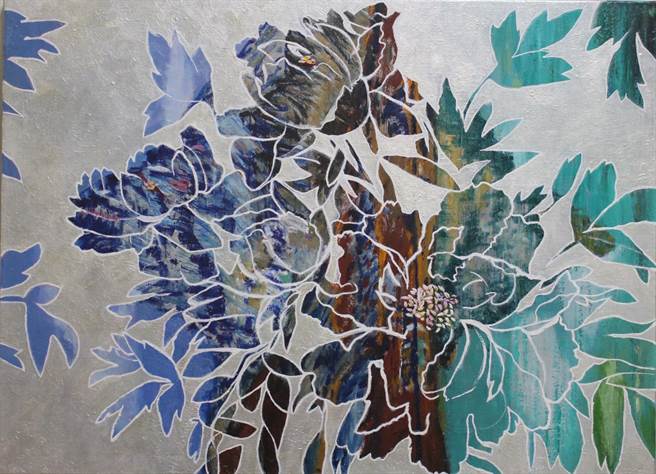 孙泗萍获日本NPO第23回国际书画交流展金牌奖作品《王与相系列—花开富贵》，油画，2022。（孙泗萍提供）