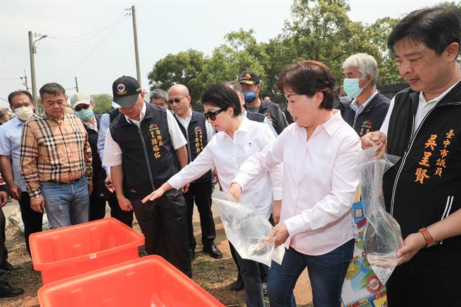 台中市长卢秀燕等人，今天到大雅区第二公墓视察防灾宣导等措施，并宣导扫墓「四不二记得」，以免扫墓变烧墓。（陈世宗摄）