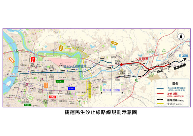 捷运民生汐止线路线规画示意图。（翻摄台北捷运局官网）