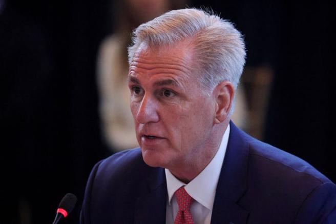 美国联邦眾议院议长麦卡锡（Kevin McCarthy）5日在加州洛杉矶雷根图书馆（Reagan Library）会晤台湾总统蔡英文。（路透 ）