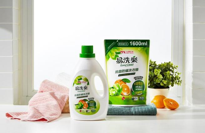 （易洗乐抗菌防螨洗衣精抗菌效果好，还带有柑橘清香。图／台酒生技提供）