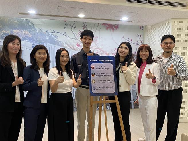 华盛顿中学国际部应届生苏隽佑（右三）获全球校排第一的哈佛大学录取，也成为全台唯一获哈佛录取的台湾学生。（冯惠宜摄）