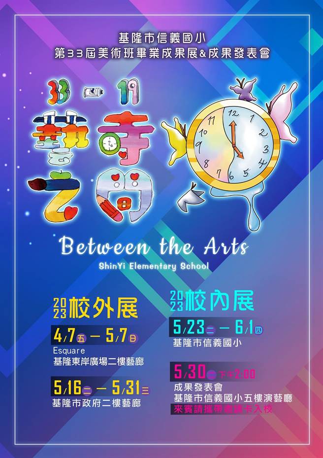 基隆市美术班毕展即将起跑，图为信义国小美术班的毕展主题「艺时之间」。（基隆市政府提供／徐佑升基隆传真）