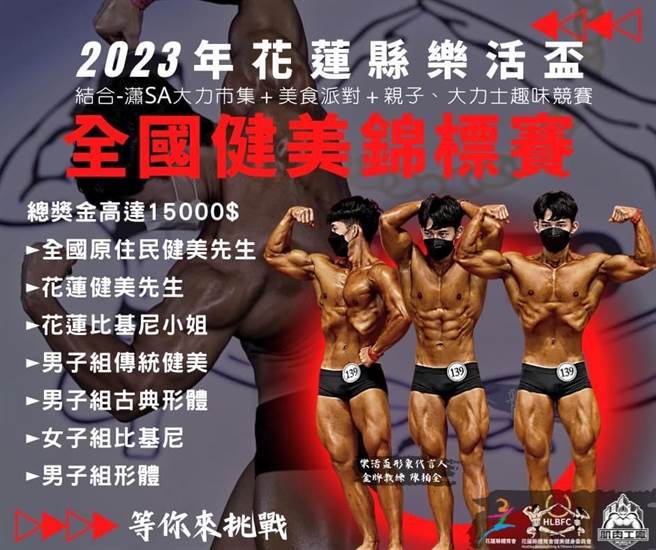 首届花莲「乐活杯」健美赛事本周末在中华国小登场，同时大专杯菁英赛也移师到花莲举办。（花莲健美健身委员提供）